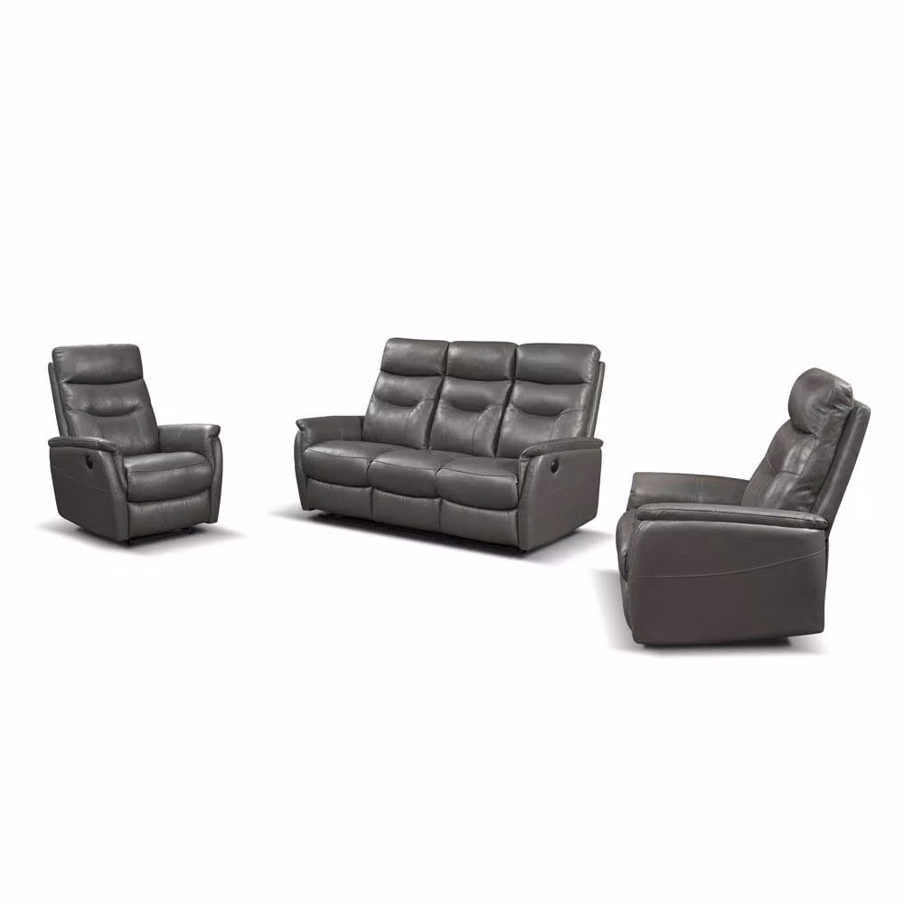 Home Garden Direct Medusa 3 Seater Power Reclining Sofa Set in Grey Synthetic Leather – 3