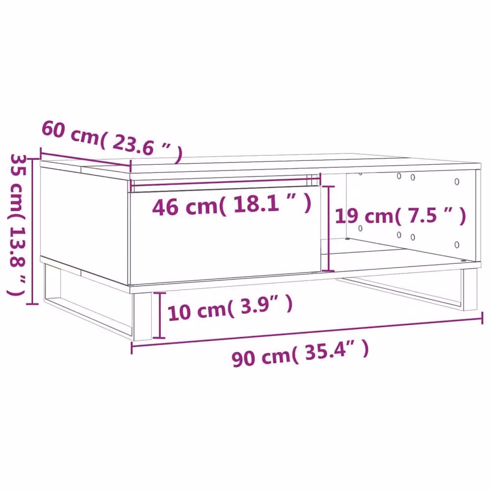 Berkfield Home Sonoma Oak Coffee Table in Light Oak, W/D/H: 90 x 60 x 35 cm – 4
