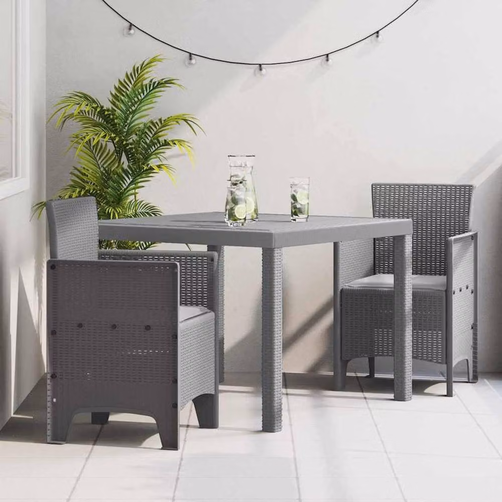Berkfield Home 3 Piece Garden Dining Set with Light Grey Cushions and Poly Rattan – 2
