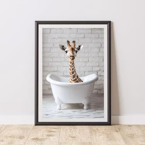 60 Second Makeover Baby Giraffe Animal Print Paper Poster, A3 Size, Multicolour