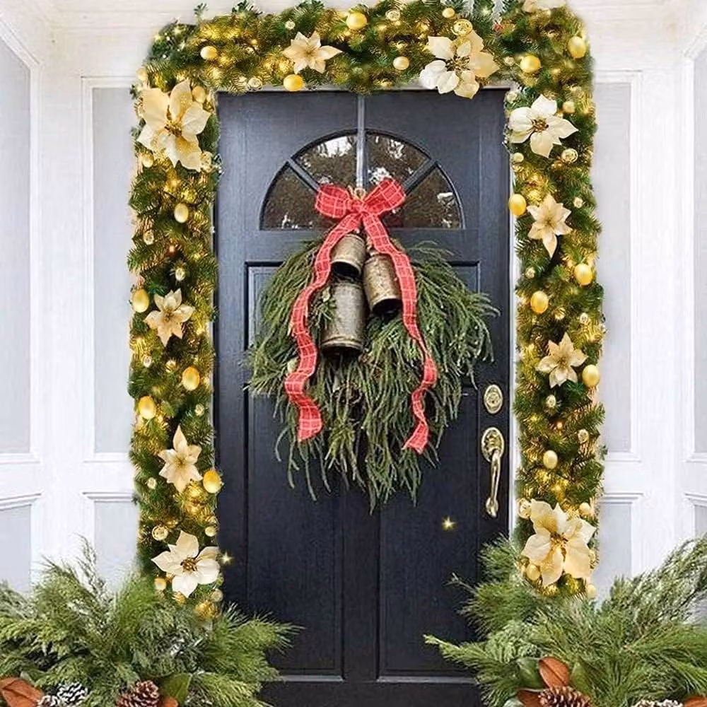 NESTLUNE Green Christmas Garland with Warm White Lights, W: 100 cm, D: 15 cm – 9
