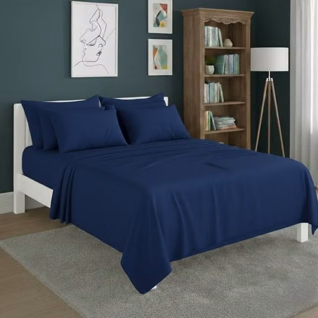 Snug City Blue Plain Poly Cotton Easy Care Fitted Sheet and Matching Pillowcases Set, Single, 90 x 190 cm – 1