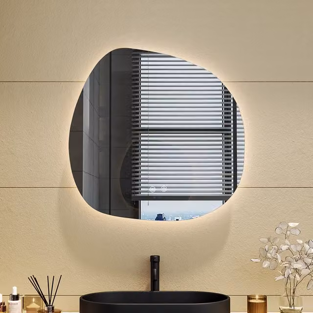 Livingandhome Irregular Frameless LED Bathroom Wall Mirror in Silver, Width: 60 cm