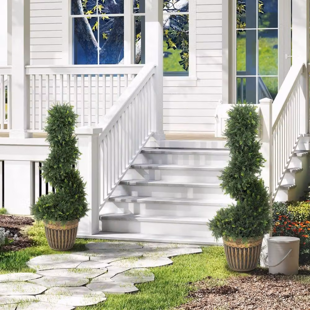 Wyld Haus Lurese Set of 2 Artificial Spiral Cypress Topiary Trees in Green Pots, Height: 90 cm – 7