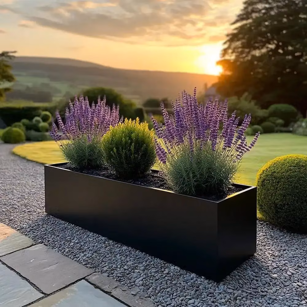 Access Garden Products Matte Black Galvanised Steel Trough Planter, W: 120 cm, D: 40 cm – 6