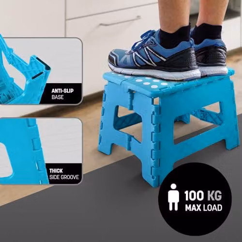 Keplin Heavy Duty Folding Step Stool, Non-Slip Plastic Footstool in Blue – 7