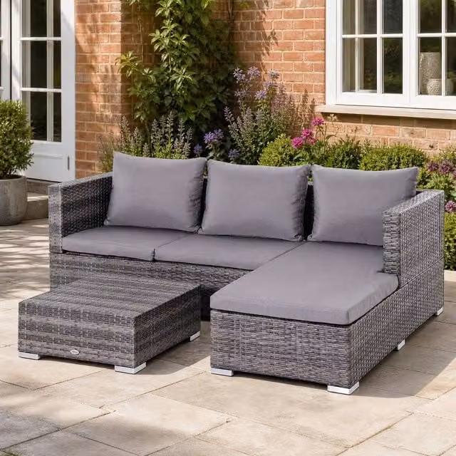 STILVORA 4-Seater Grey Sofa with Storage and Metal and Rattan Details – 1