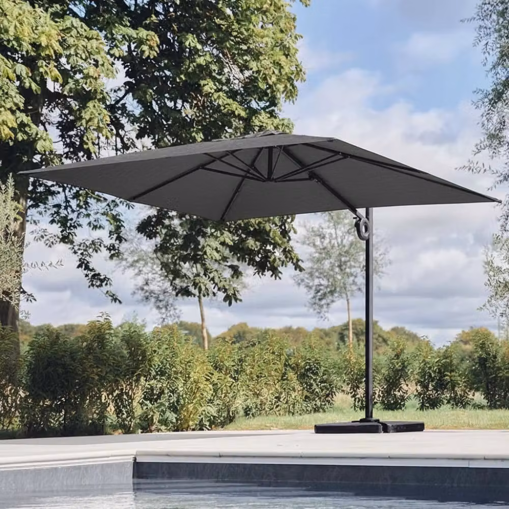 Leisure Grow 3M Deluxe Cantilever Parasol in Grey with Aluminium Frame, W/D/H: 300 x 300 x 248 cm