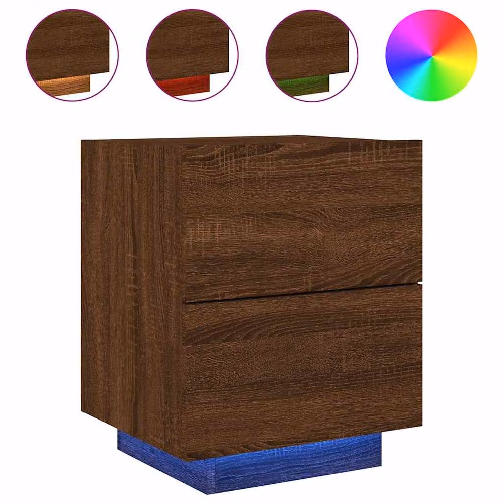 Berkfield Home Decorative Bedside Cabinet with Integrated LED Lights in Brown Oak – 2