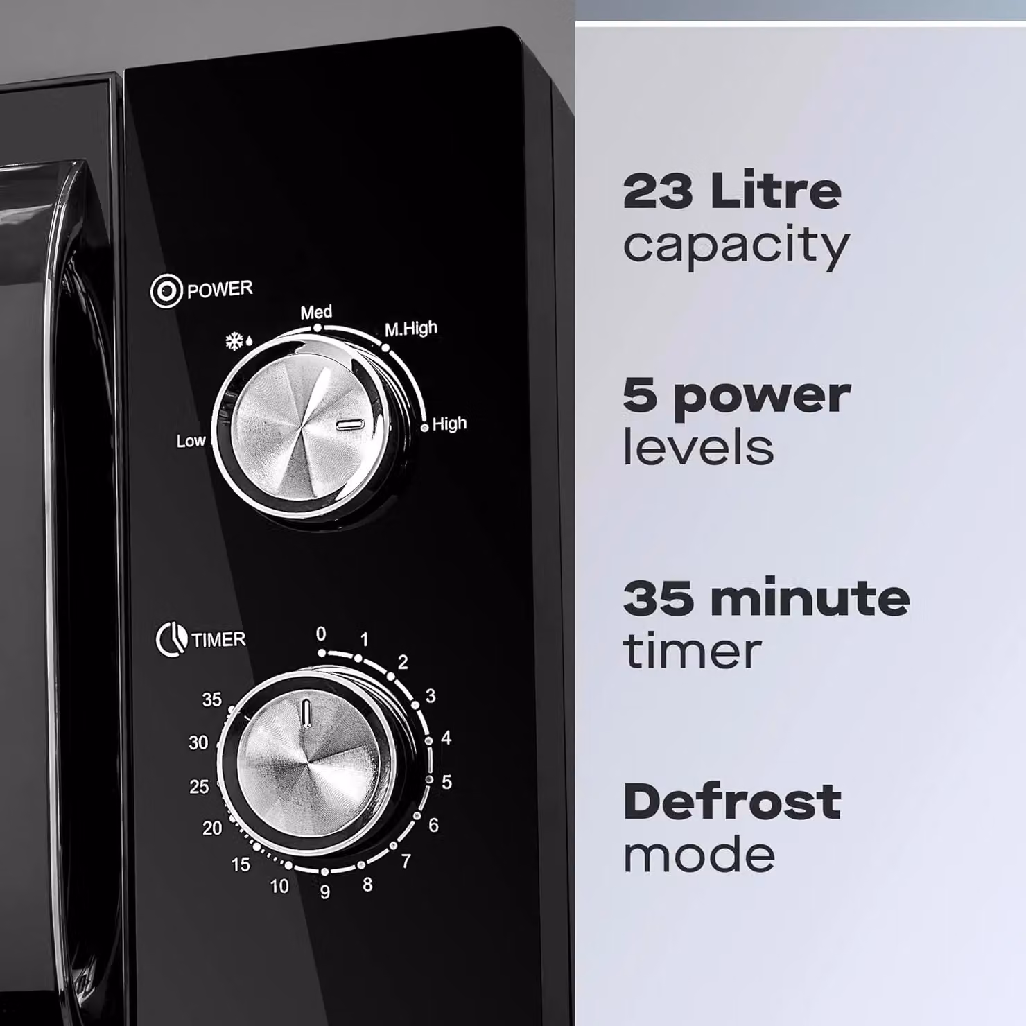 Daewoo 800W 23L Solo Microwave in Black with 35 Min Timer and 5 Power Settings – 2