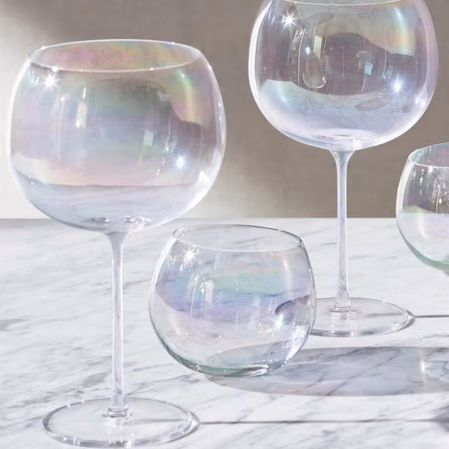 LSA Set of 4 Bubble Pearl Lustre Stemmed Balloon Wine Glasses, 680ml, Pearl Multicolour