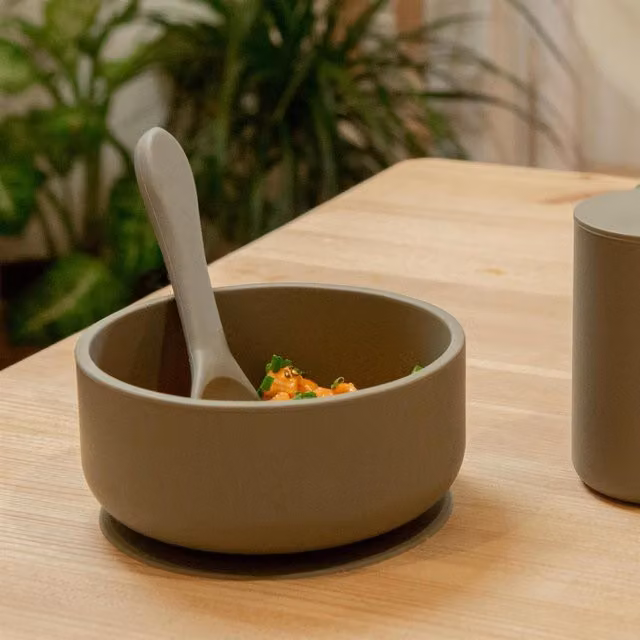 Tiny Dining Silicone Cereal Bowl and Spoon Set in Green