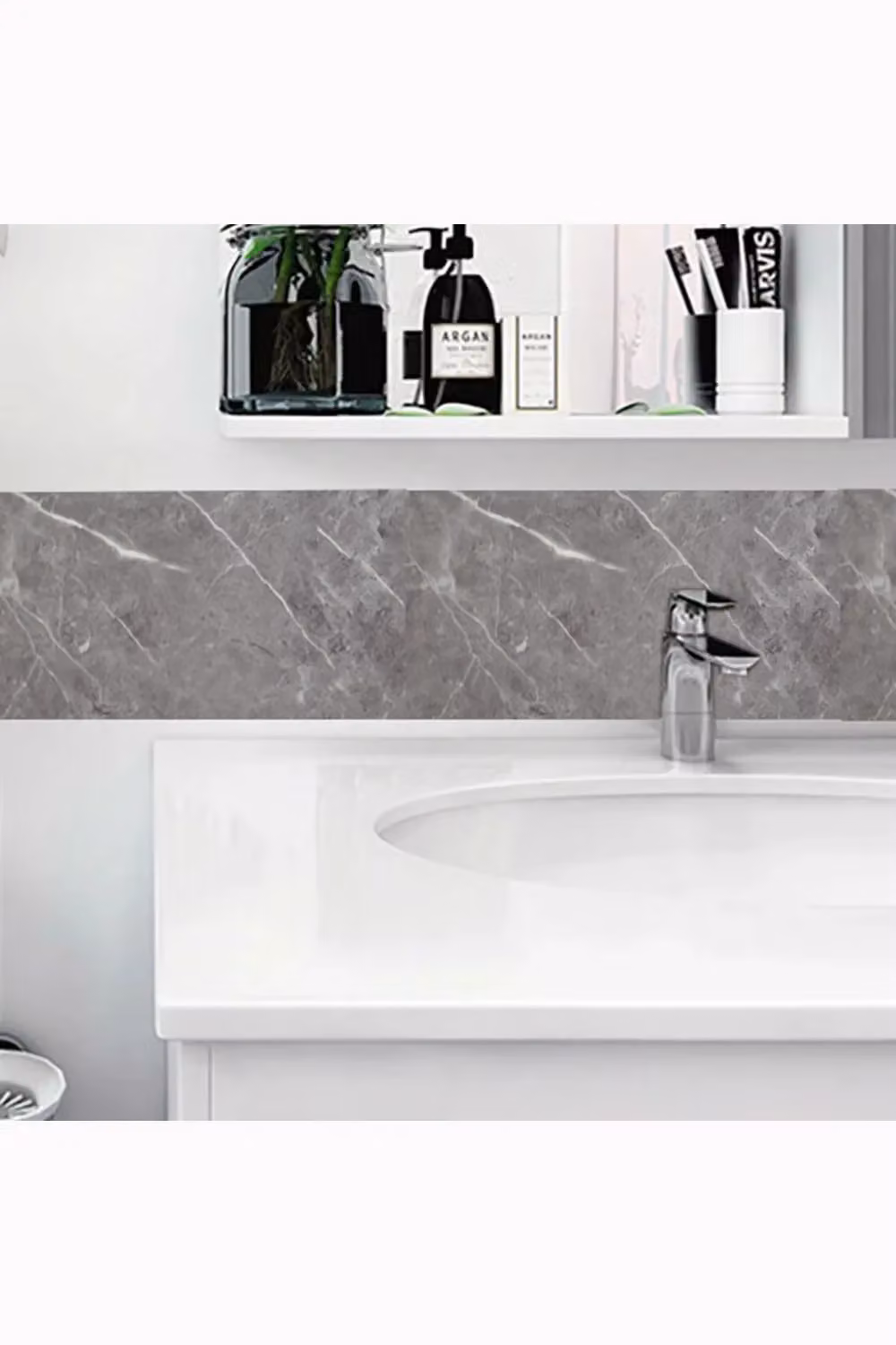Livingandhome 10-Piece Waterproof Self-Adhesive Marble Texture PVC Tile Stickers in Grey – 2