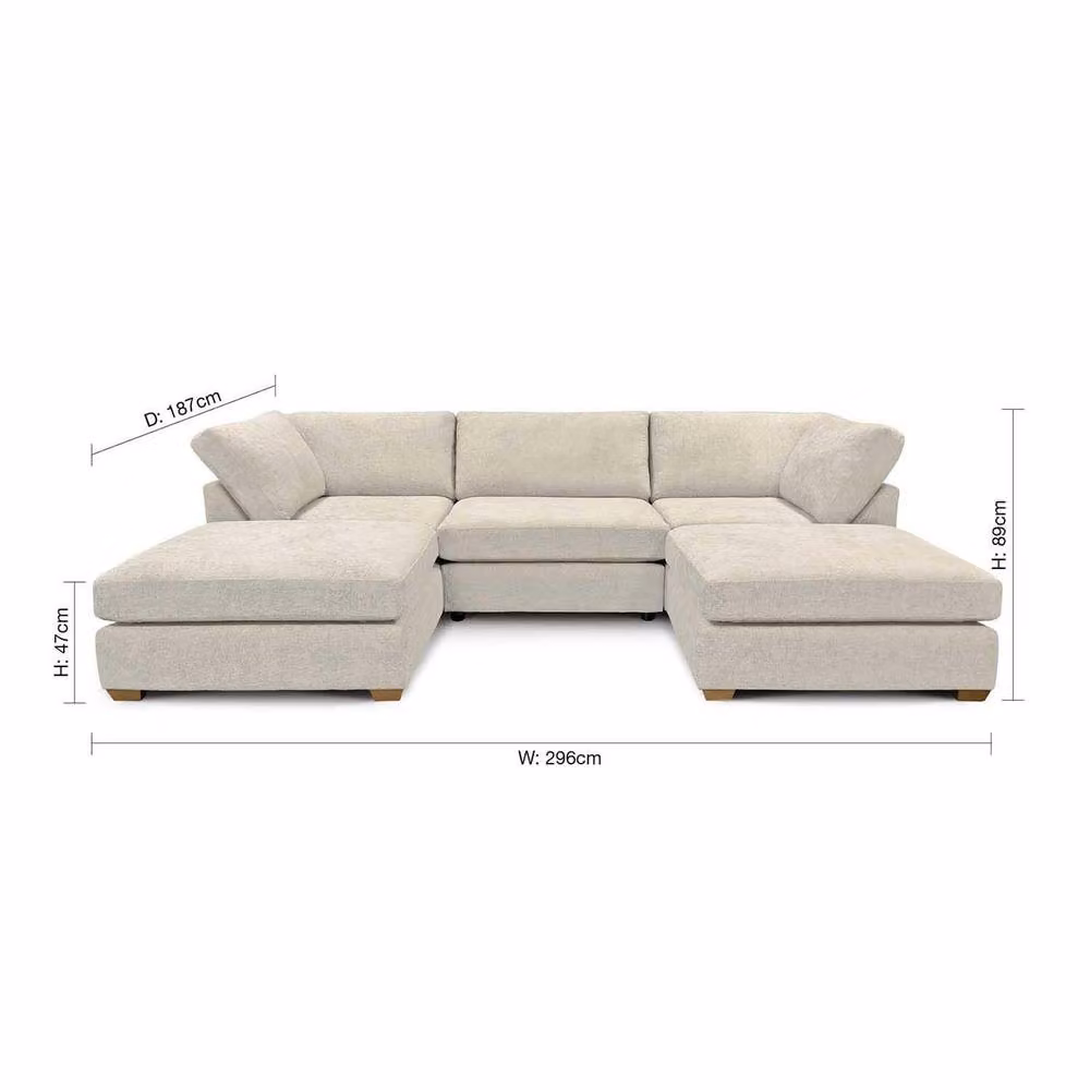 Furnishings For Less UK Kenzo U-Shaped 4-5 Seater Chenille Fabric Sofa in Cream/Beige – 2