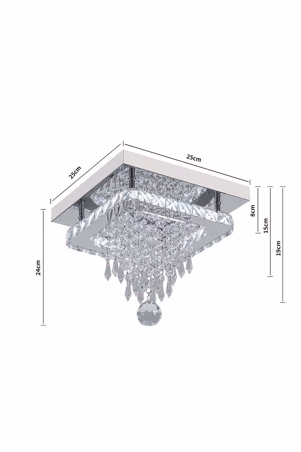 H&O Direct Modern Crystal Ceiling Light in Silver and Chrome with Transparent Drops – 3