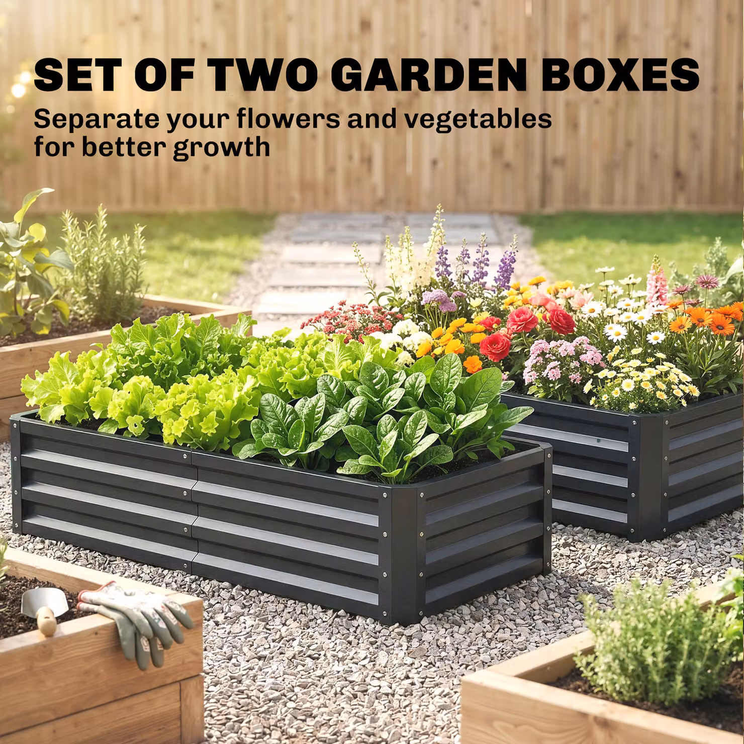 Outsunny Set of 2 Galvanised Steel Raised Garden Beds in Grey, W/D/H: 60 x 60 x 30.5 cm – 4
