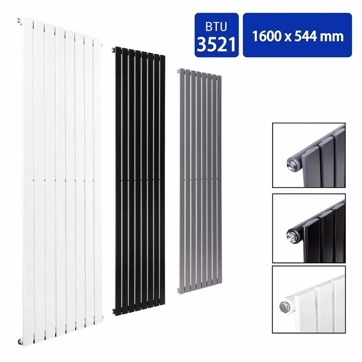 MCC Direct Designer Flat Panel Single Radiator, Black, W: 54.4 cm, H: 160 cm – 3