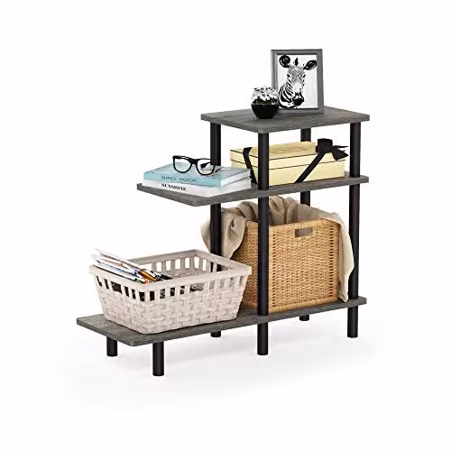 Furinno TURN-N-TUBE 3-Tier L-Shape Side Table with Open Shelf in French Oak
