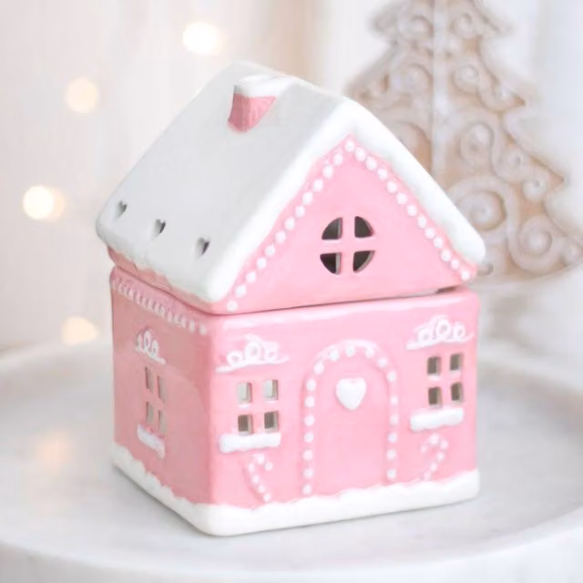 Garden Greatness Pink Gingerbread Candy Ceramic Tealight Oil Wax Burner