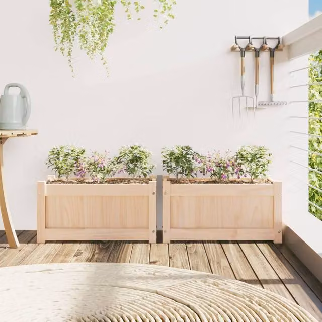 Berkfield Home Garden Planter Tub Set of 2, Solid Wood Pine, Light Brown – 1