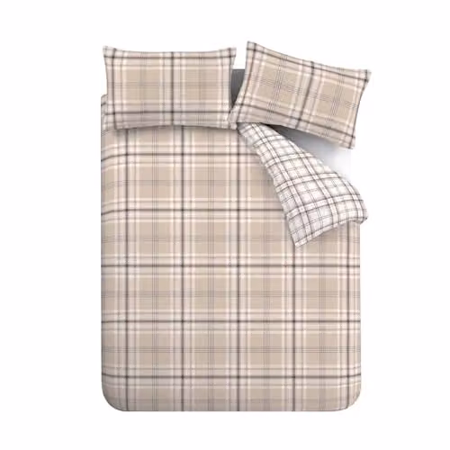 Catherine Lansfield Kelso Check Reversible Duvet Cover and Pillowcase Set in Beige – 2