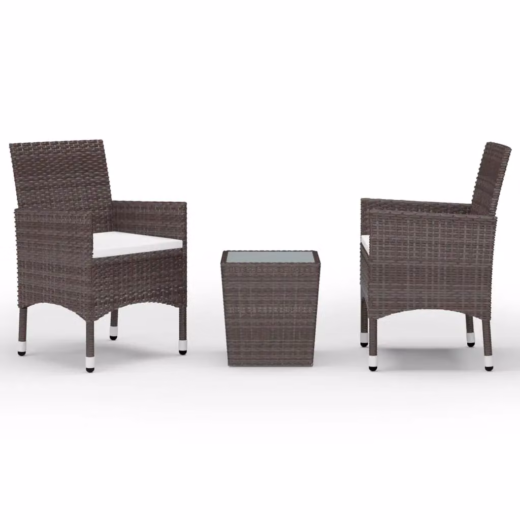 Berkfield Home 3 Piece Brown Poly Rattan Garden Bistro Set with Tempered Glass Table – 2