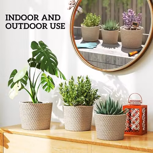 Outsunny Seagrass Plant Pots Set of 3 in Brown and Beige with Plastic Liners – 5