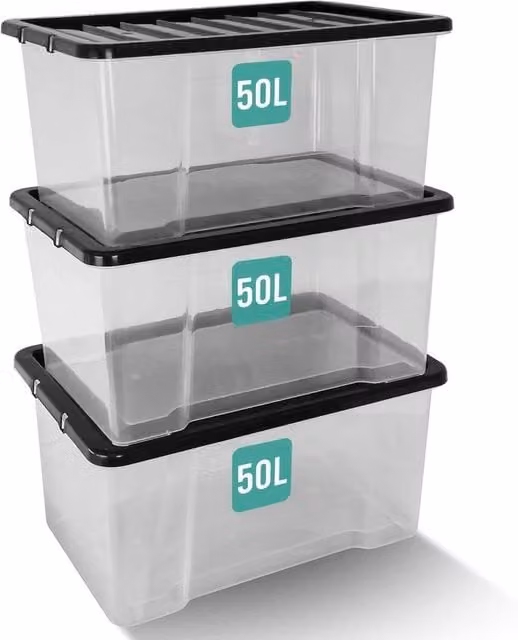 NESTLUNE 50L Transparent Plastic Storage Boxes with Lids – 1