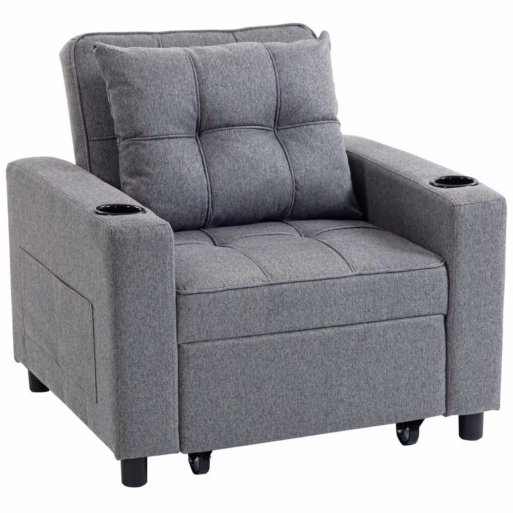 Wyld Haus Soliri 3 in 1 Convertible Single Sofa Bed in Dark Grey with Tufted Fabric Cushions – 2