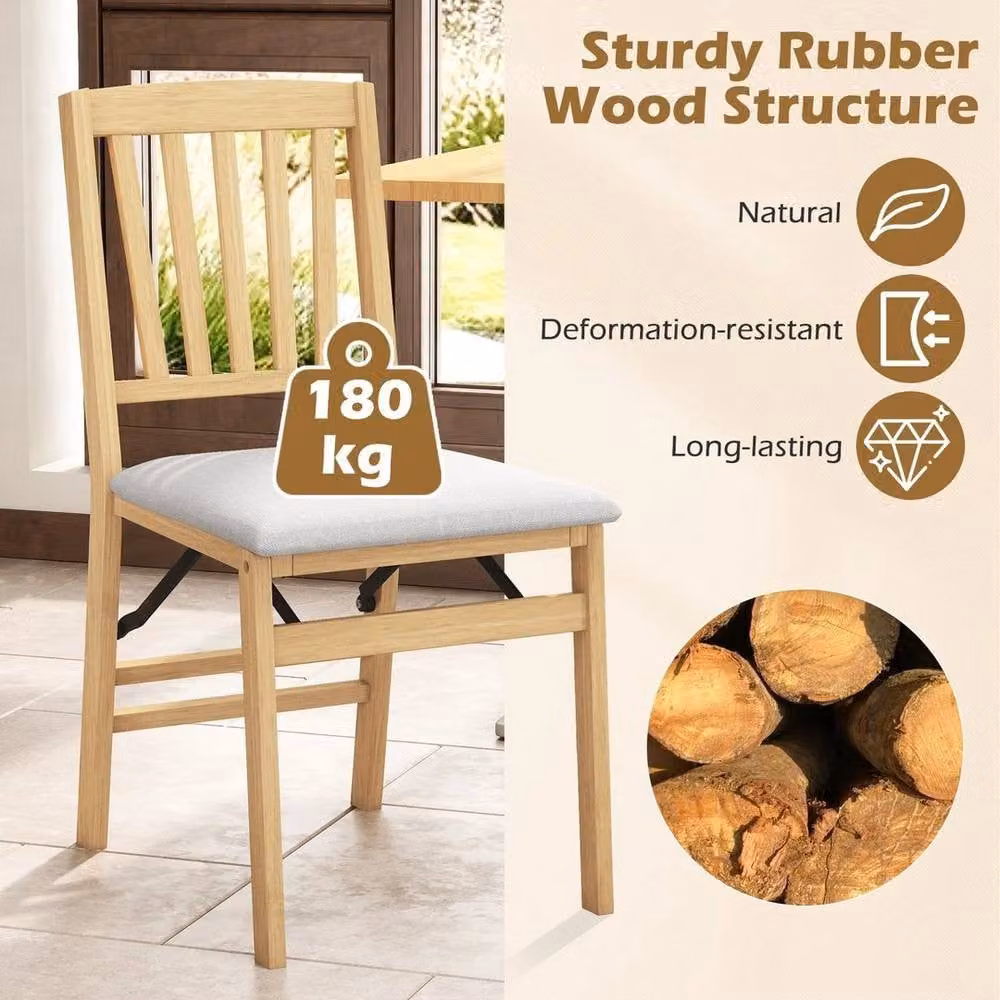 SPETLEK Set of 2 Grey Fabric Padded Folding Dining Chairs in Rubberwood – 2