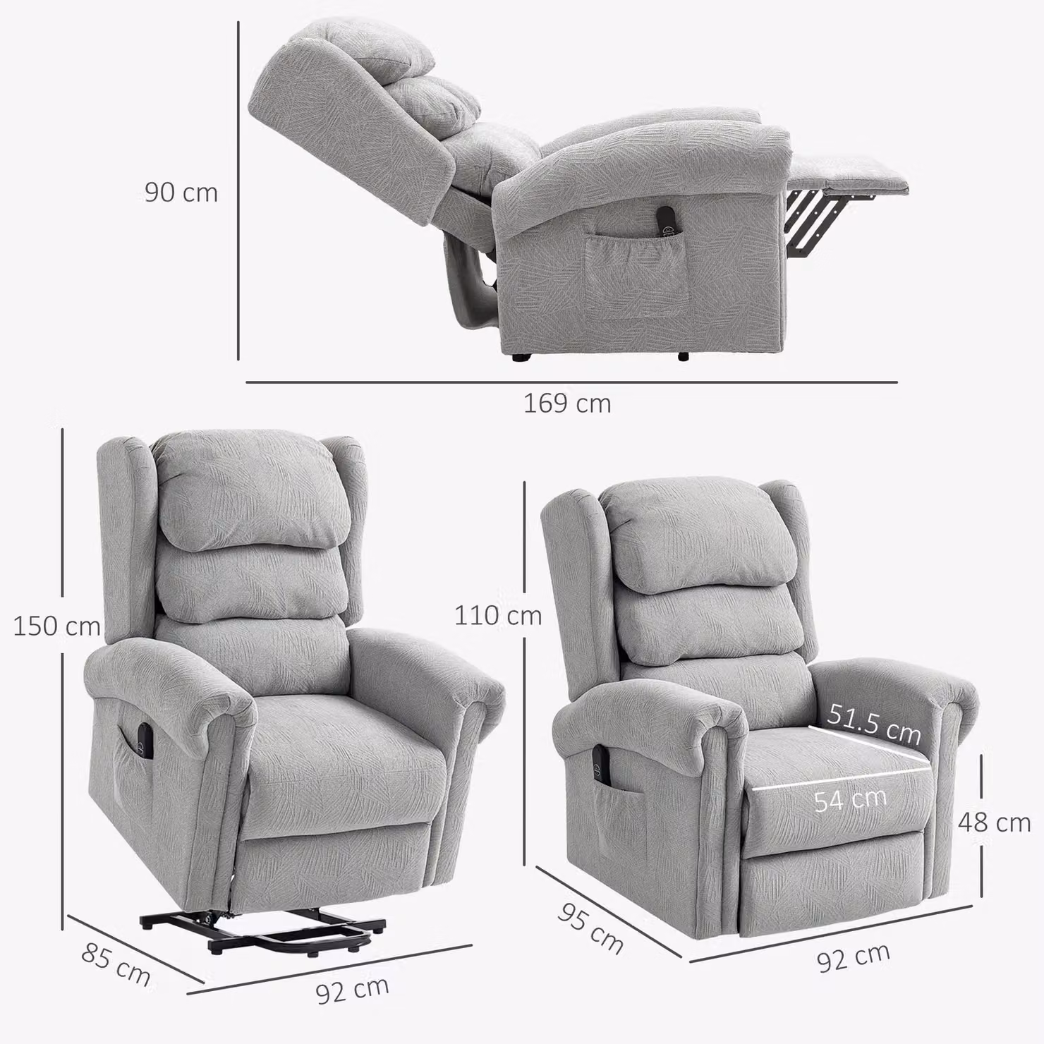 HOMCOM Power Lift Recliner Chair for Seniors in Grey with Remote Control – 3