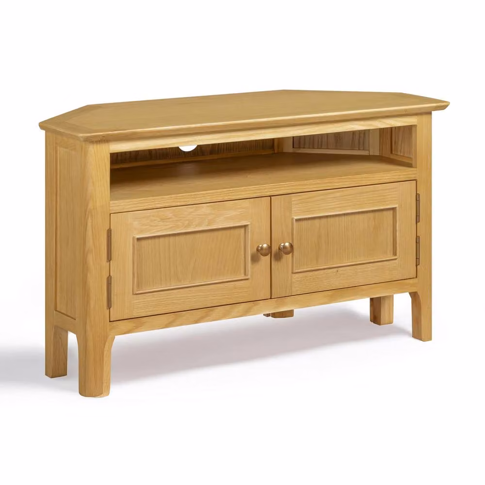 FurnitureboxUK Belle Solid Oak Wood Corner TV Stand in Brown – 2