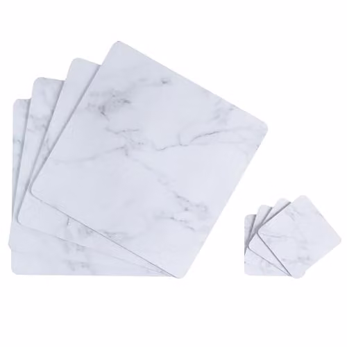 OHS White and Grey Marble Effect Placemat and Coaster Set, Non-Slip and Stain Repellent, W: 40 cm, D: 30 cm – 1