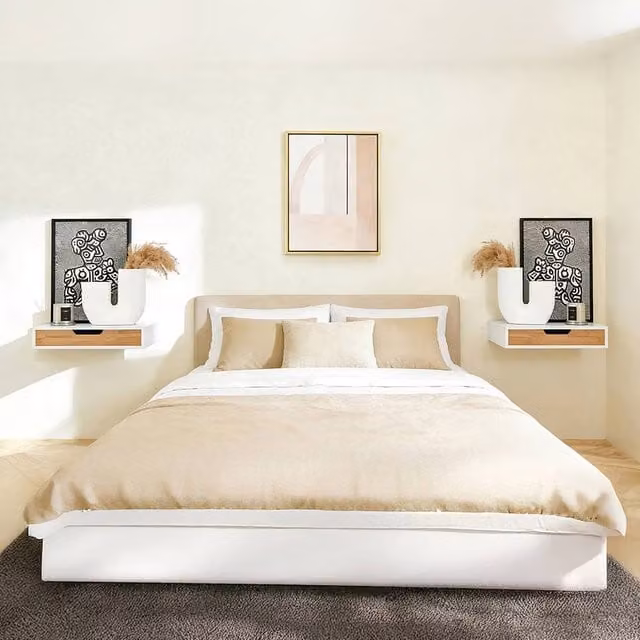SoBuy Set of 2 White Floating Wall Mounted Shelves with Cut-Out Handles, W/D/H: 40.0 x 25.0 x 25.0 cm
