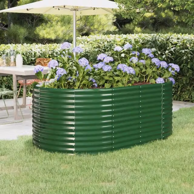 Berkfield Home Garden Green Powder-coated Steel Raised Bed W/D/H: 175 x 100 x 68 cm