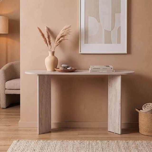 CALICOSY SIRA Console Table in Cream with Two Legs, W: 150 cm, D: 35 cm, H: 75 cm