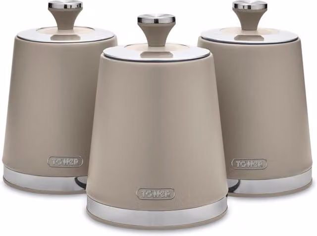 Tower Cavaletto Set of 3 Airtight Metal Canisters in Beige/Sand – 1