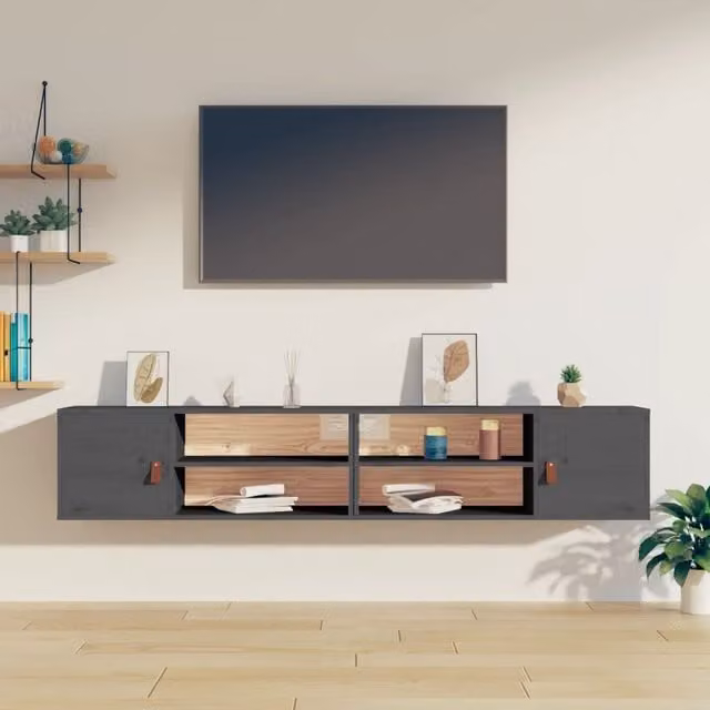 Berkfield Home Set of 2 Grey Rustic Solid Wood Pine Wall Cabinets W/D/H: 80 x 30 x 30 cm – 1