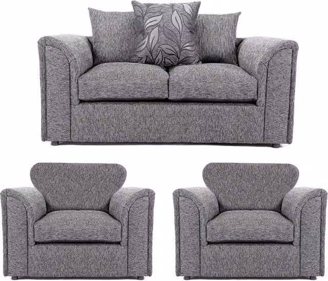 Furnishings For Less UK Byron Dundee Chenille Fabric 3 Piece 5 Seater Sofa Suite in Grey – 1