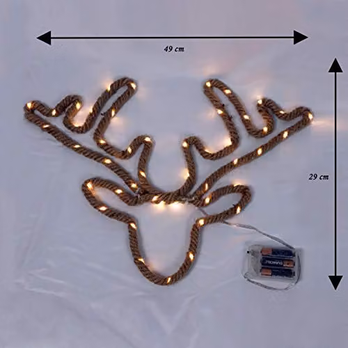 Shatchi Christmas Stag Reindeer Head Silhouette LED Hemp Rope Lights in Brown and Beige – 3