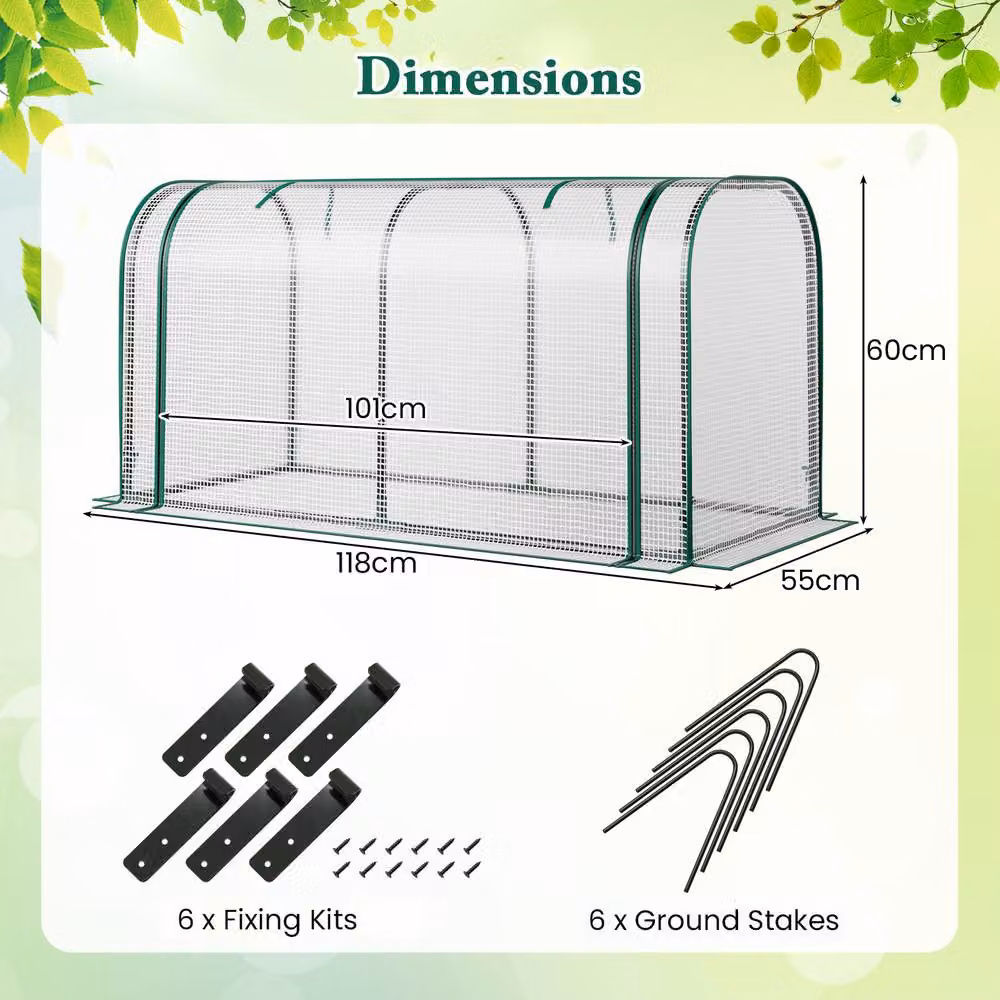 Gymax Mini Tunnel Greenhouse in White with Waterproof PE Cover, W/D/H: 118 x 55 x 60 cm – 2