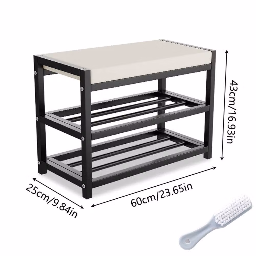 FORGEVIO Modern Black Metal Shoe Storage Bench and Hallway Organiser Cabinet – 2