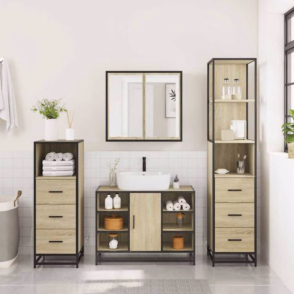 Berkfield Home 4-Piece Industrial Bathroom Furniture Set in Sonoma Oak Brown – 3