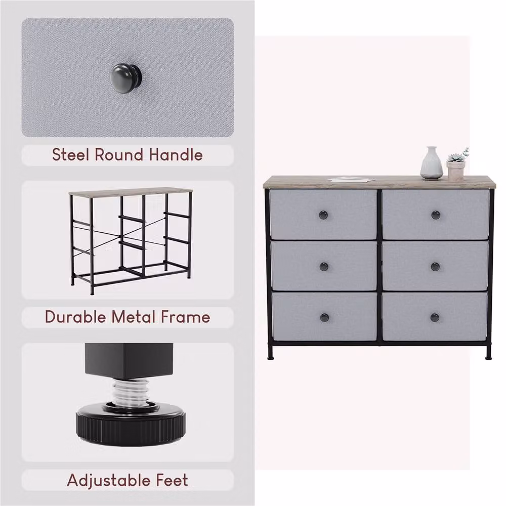 SPETLEK 6 Drawer Fabric and Metal Chest in Grey – 2