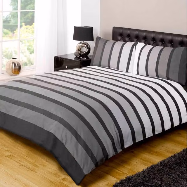 Rapport Home Soho Stripe Duvet Set with Pillowcase, Black, 180 x 200 cm