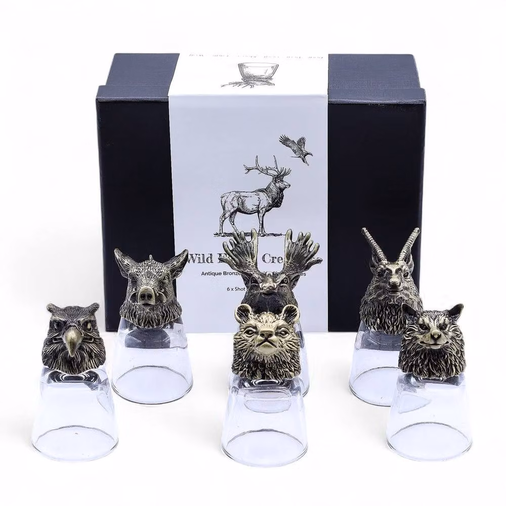 Serenityy Set of 6 Transparent Glass Shot Glasses with Antique Bronze Gift Box, 50ml per glass – 2