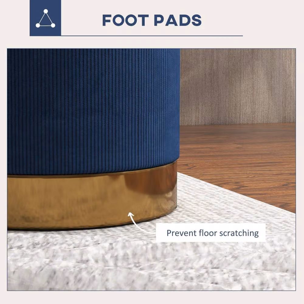 Wyld Haus Tamo Bala Dark Blue Corduroy Padded Cylindrical Footstool with Gold Accents, W/D/H: 40 x 40 x 45 cm – 4
