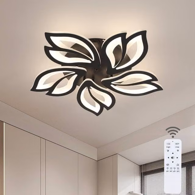 Goeco Modern LED Ceiling Light, Dimmable Flower Design Chandelier in Black
