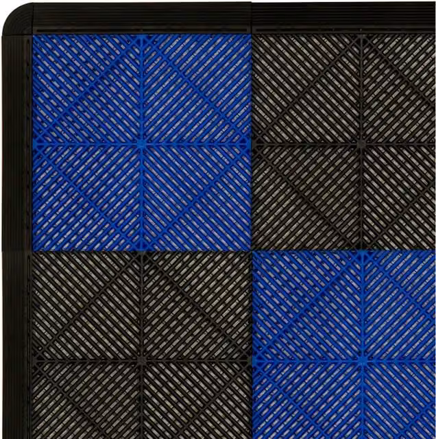 Monster Shop Vented Modular Interlocking Plastic Garage Floor Tiles, Black and Blue, 120 pieces