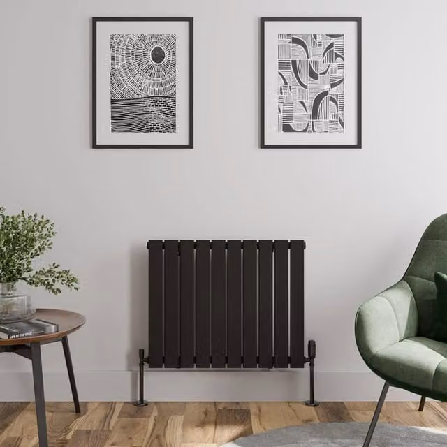 Temprazo Black Steel Single Panel Horizontal Designer Radiator, W: 60.0 cm, H: 76.0 cm